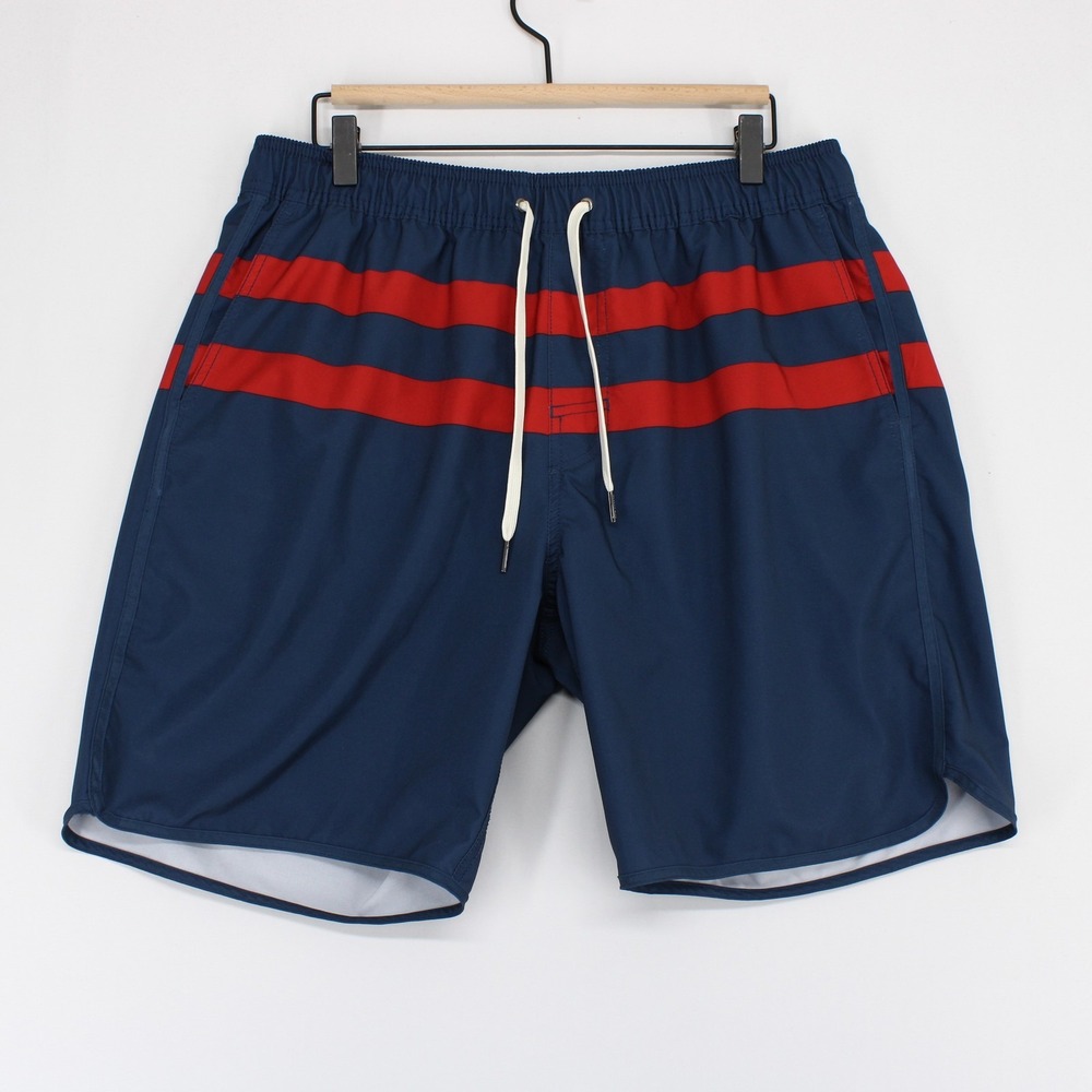 Fair Harbor Anchor Swim Trunks Mens XL Navy Blue Striped Lined Board Shorts